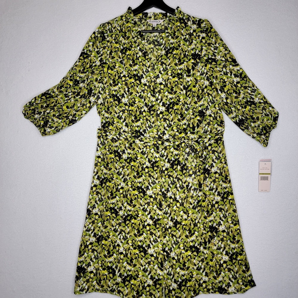Nanette Lepore Green Multi Abstract Print V-Neck Tie Waist Dress SIZE 14